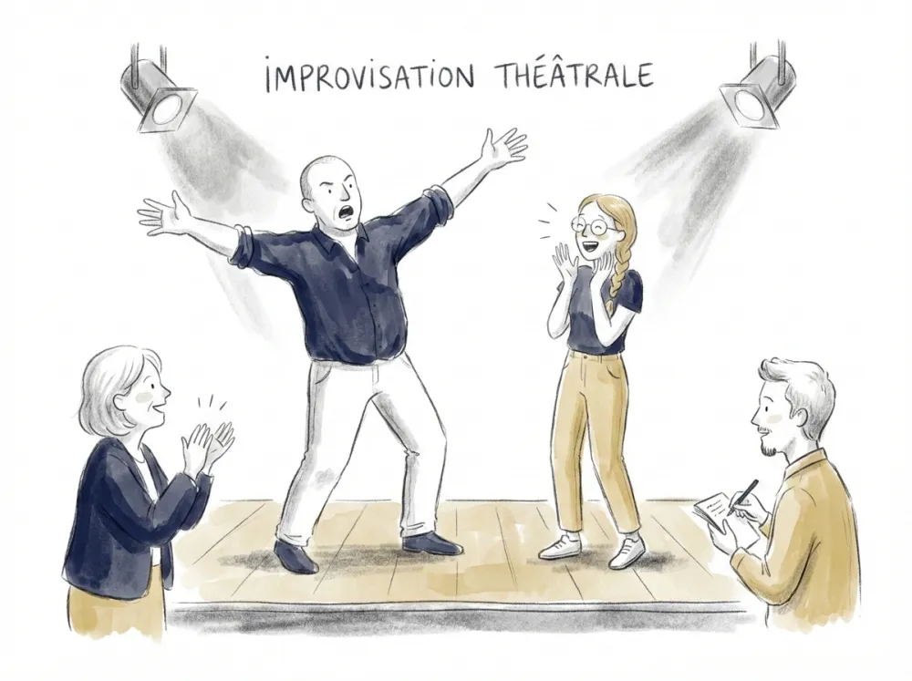 Illustration improvisation théâtrale et art oratoire en formation management